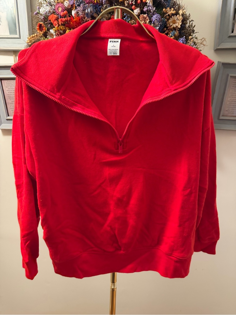 PINK Victoria's Secret Red Half-Zip Crewneck Pullover